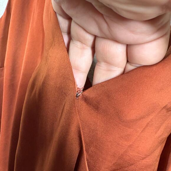 Cupcakes and Cashmere Small Irenna Surplice Romper Burnt Orange Tie Shoulder - Picture 9 of 9